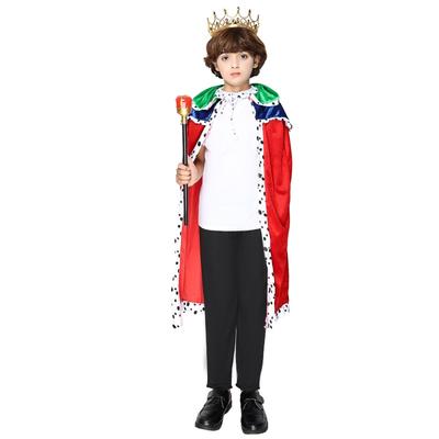 King Robe Costume for Kids Royal Cape King’s Cloak with Crown and Scepter Set Child King Cosplay for Carnival Easter Purim