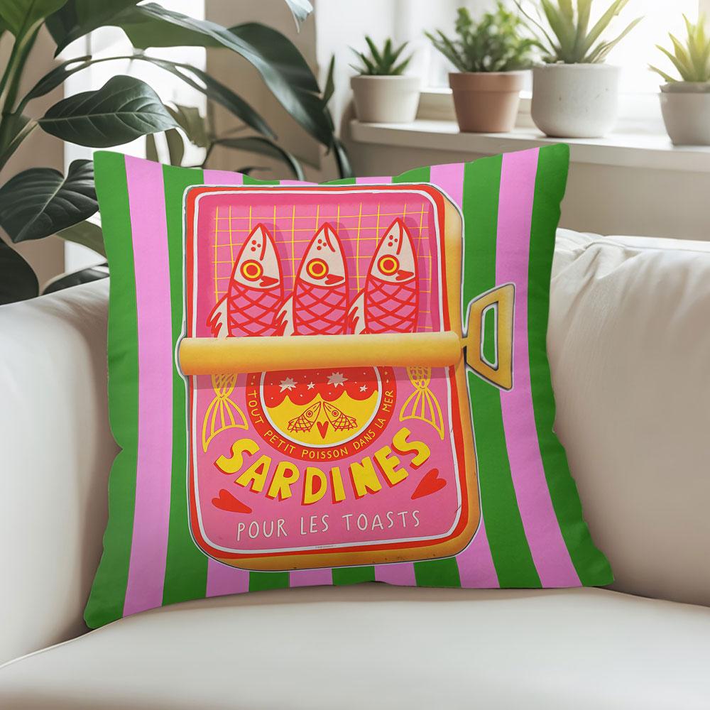 Sardines green pink stripe square Jacquard Pillow Cover for Sofa Office Waist Cushion Cover Home Decorative Pillowcase
