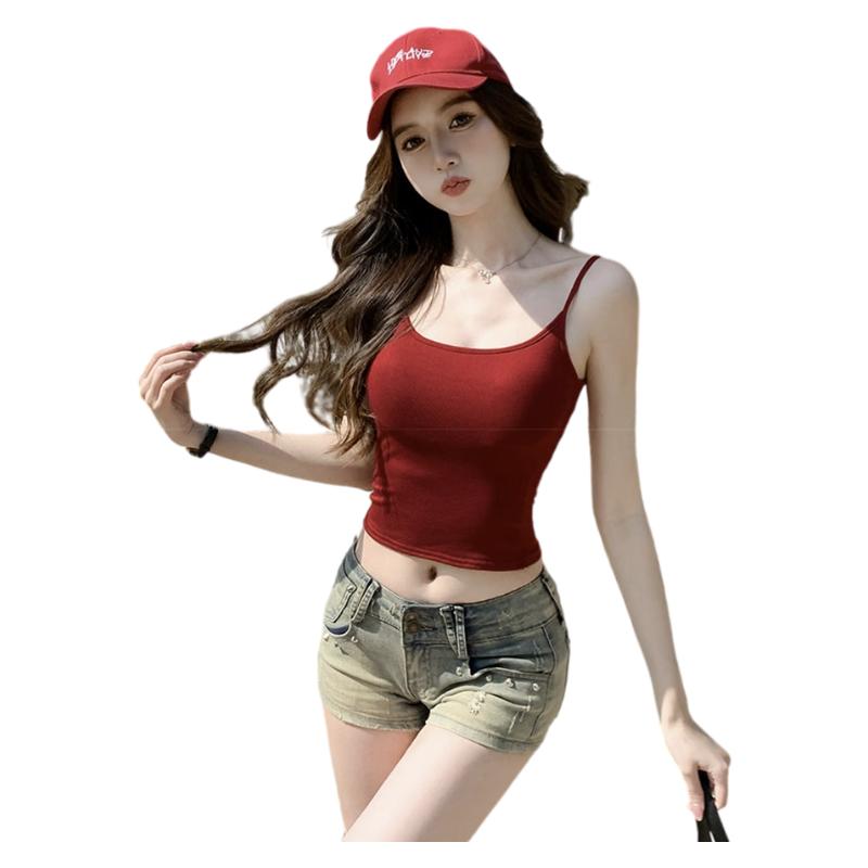 LangSha Red Spaghetti Strap Women's New Padded Sexy Sleeveless Tank Top Outerwear