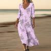 Dresses For Womens Vintage Print Tunic Waisted Midi Dress Summer Casual  3/4 Sleeve Dress