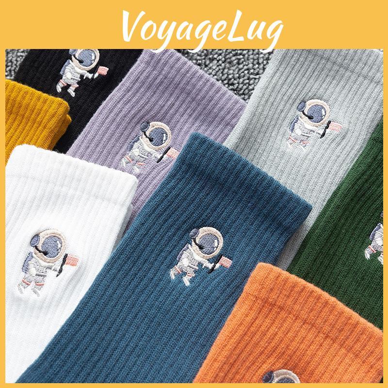Socks Couple Autumnwinter Color Solid Ins Trendy Embroidered Cotton Mid Socks Astronaut Mid Socks Sports Trendy Socks