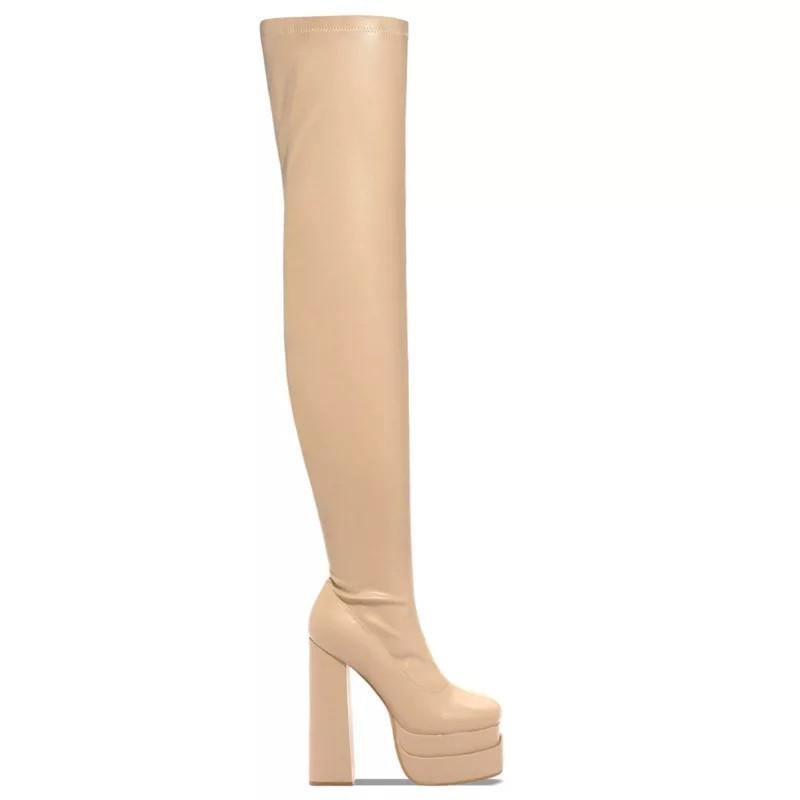 Fashion New Style Luxury Women Thigh High Boots Double Platform Block High Heels Over The Knee Boots Zip Sexy Long Shoes Boots for Woman