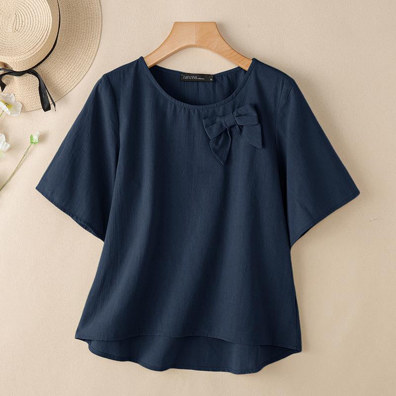 ZANZEA Damska letnia bluzka z okrągłym dekoltem, casualowa, z rękawem 3/4, luźna