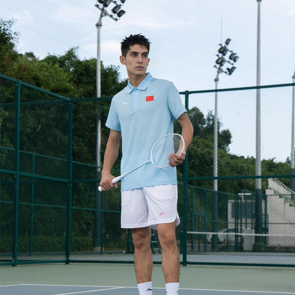 Li Ning Sponsorship Series Brand Logo Print Slim Fit Short Sleeve Polo Shirt Men Polo Shirts New-Aurora-Blue APLS227-1