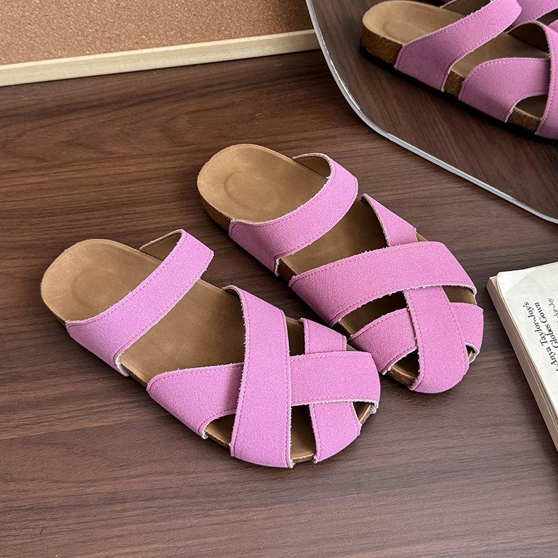 Vintage niche cross with bag head and half slippers, women's summer wear a pedal, hollowed out imitation leather, ugly and cute