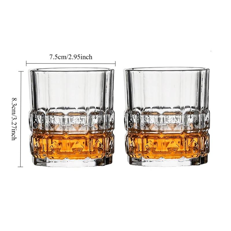 

225ml/280ml Creative Glass Cup Luxury Wine Glass Transparent Brandy Mojito Cups Cocktail Glass High End Relief Whiskey Glass Bar 2pcs