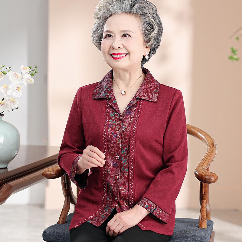 

Elegant Spring & Autumn Shirt for Mother-in-law - Stylish Outfit for Middle-Aged & Elderly Women XL (100-110 jin) червоний