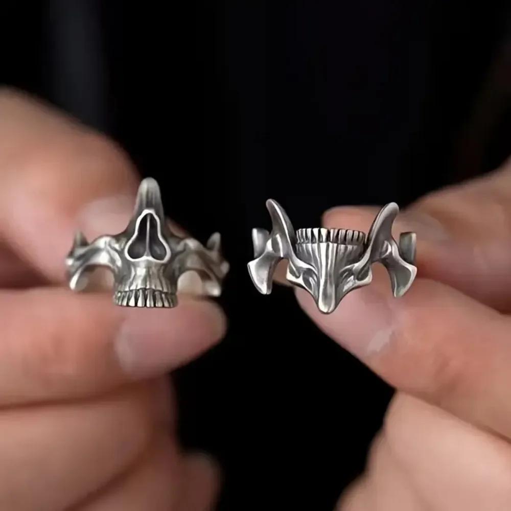 Skull Mask Ring Punk Alloy Opening Adjustable Men'S Ring