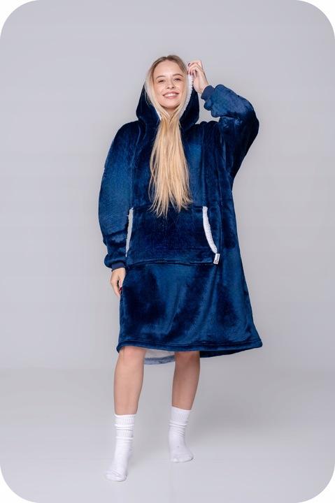 Blanket Sweatshirt Oversize Warm Thick Blanket Sweatshirt 2in1 Navy Blue Fur [Kb-J3]