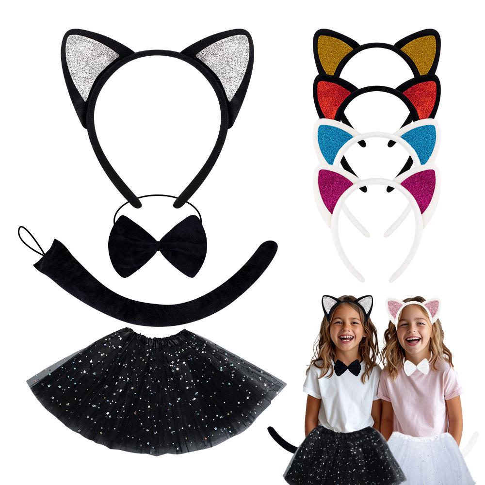 

New Glitter Kitten Ears Headband: Cute Plush Black Cat Hair Accessory for Halloween