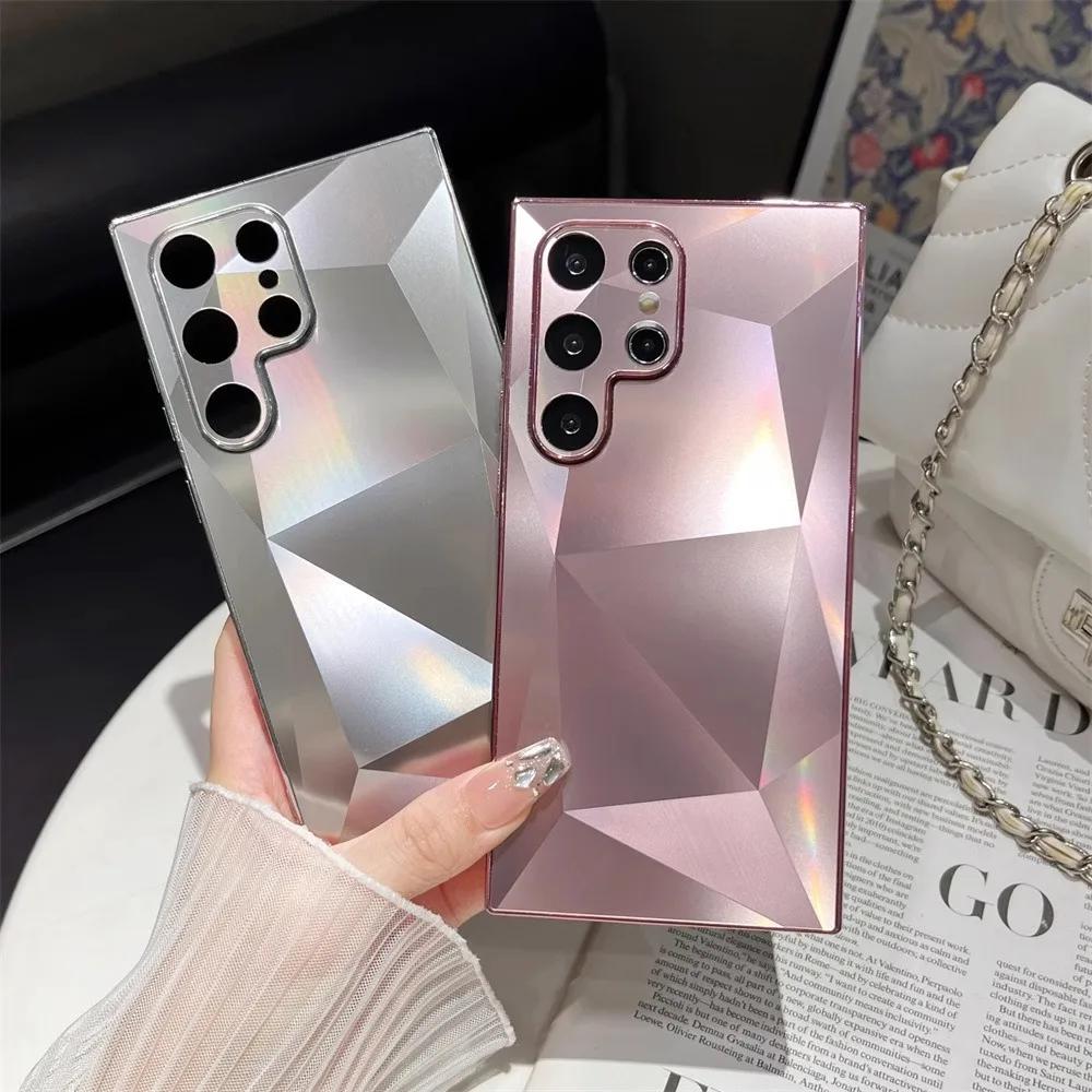 3D Diamond Pattern Matte Plating Cover For Samsung Galaxy S24 S23 Ultra S22 Plus A53 A54 A55 A34 A23 Hard Shockroof Case