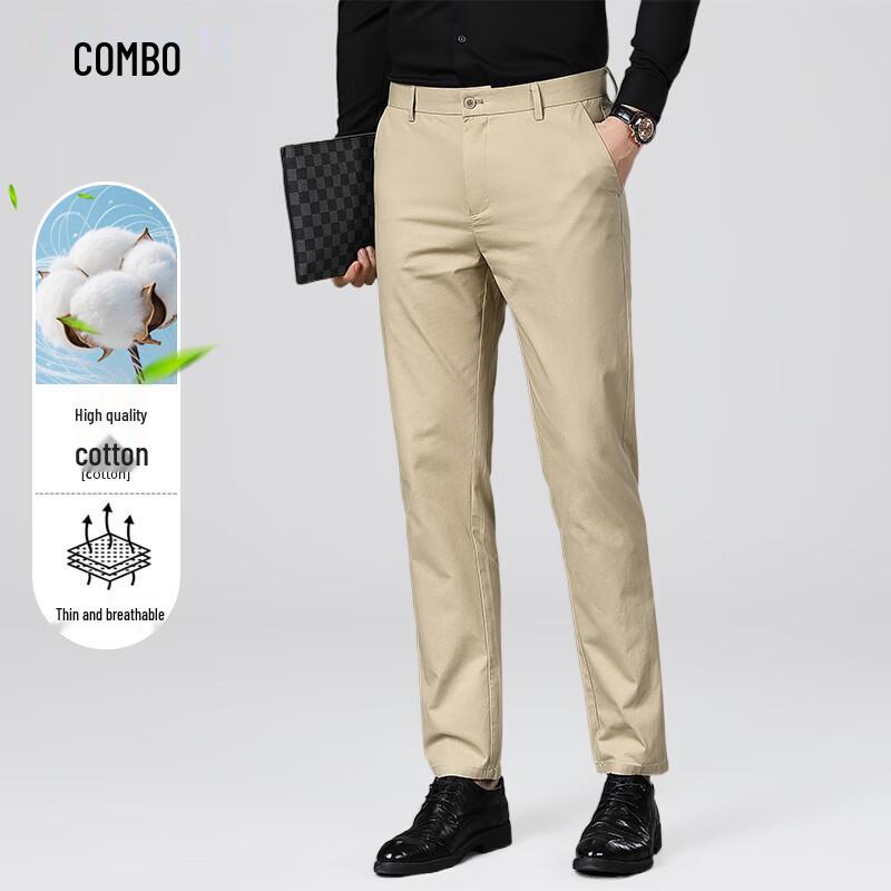 

Kangbo Men s Thin Summer Wrinkle-Resistant Business Casual Cotton Straight-Leg Pants 38