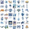 50 100 Stück Niedliche Mediterrane Sticker Ästhetisch Blau Ins Cartoon Aufkleber Diy Scrapbooking Handy Gepäck Wasserdichter Aufkleber Spielzeug