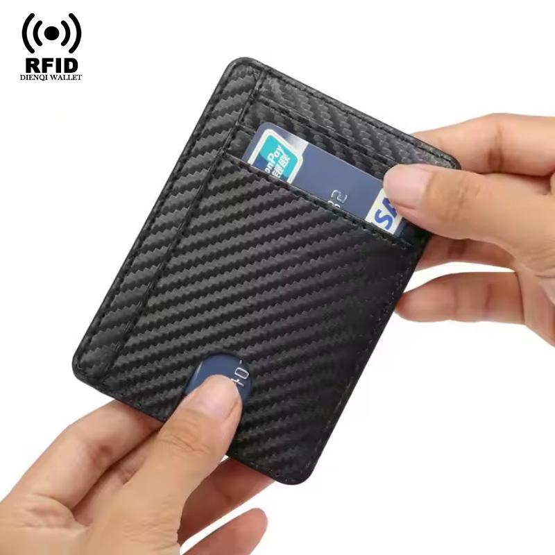 Ultra Thin Credit Card Holder Pu Leather Slim Wallet RFID Blocking Carbon Fiber Minimalist Cardholder Smart Wallets for Men