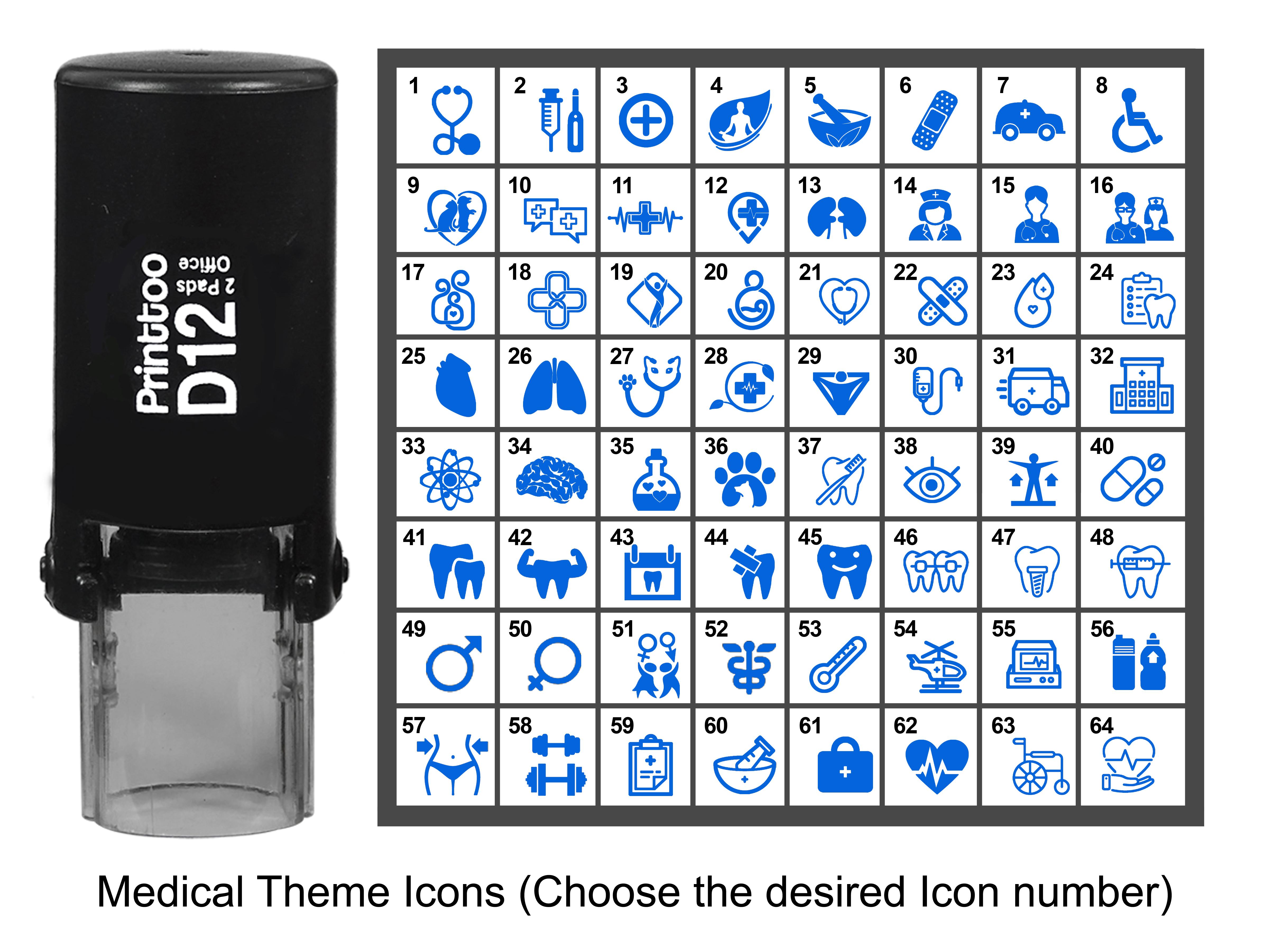 

Printtoo Персоналізовані піктограми на медичну тематику. Круглий гумовий штамп. Штамп із чорнилом 12 Approx 10 mm - 12 mm (Impressions-9) синій