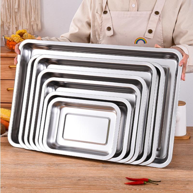 Stainless Steel Rectangular Barbecue Serving Tray For Tea Rice Sausage Meat Metal Utensil