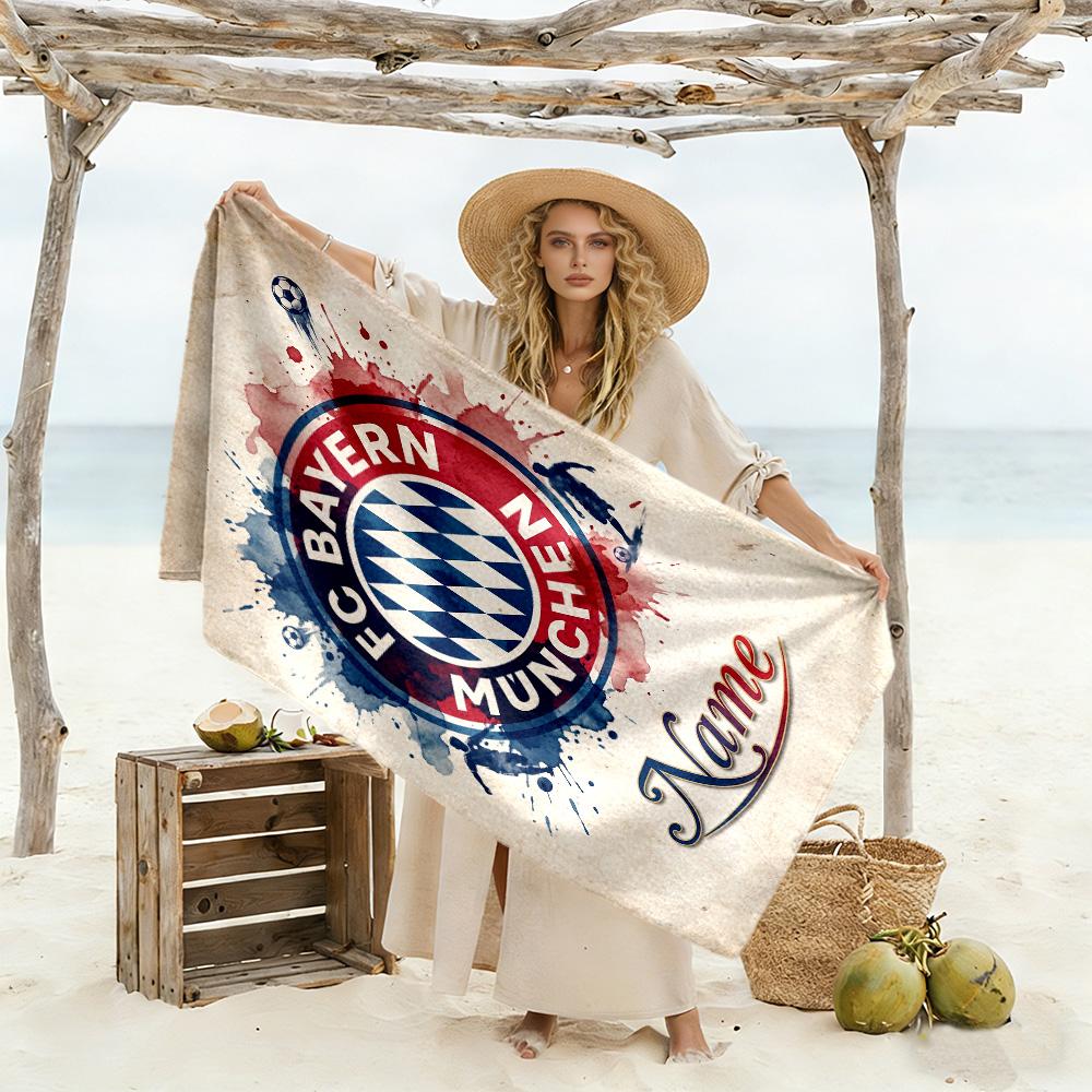 Bayern Munich Fan Art Customize Your Name Beach Towel Super Soft Microfiber Quickdry Fabric