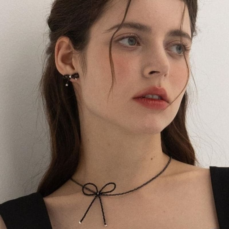 BEFORE MOONRISE [Silver 925] Ribbon Onyx Necklace SN216