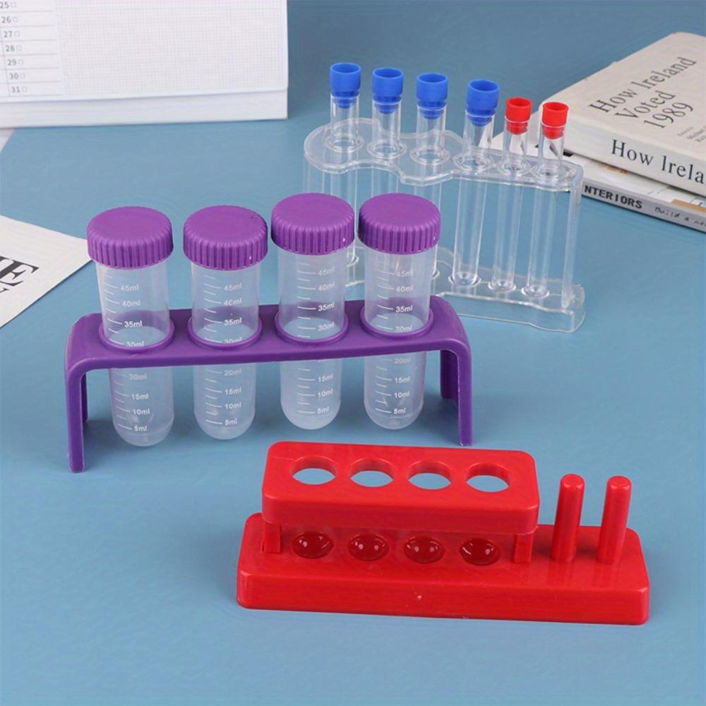 Test Tubes 4Pcs Test Tubes With Rack Plastic Test Tubes With Caps Science Tubes Bottles Holder For Scientific Experiments Set