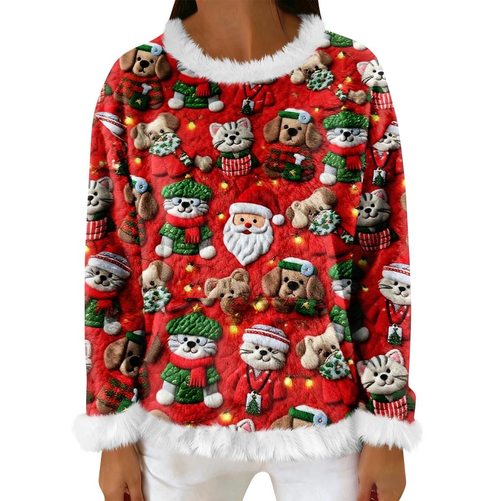 Women's Casual Fleece Sweatshirt  Long-Sleeve Round  Neck Casual Comfortable Loose-Fit Lightweight Women's Flannel Sweatshirt