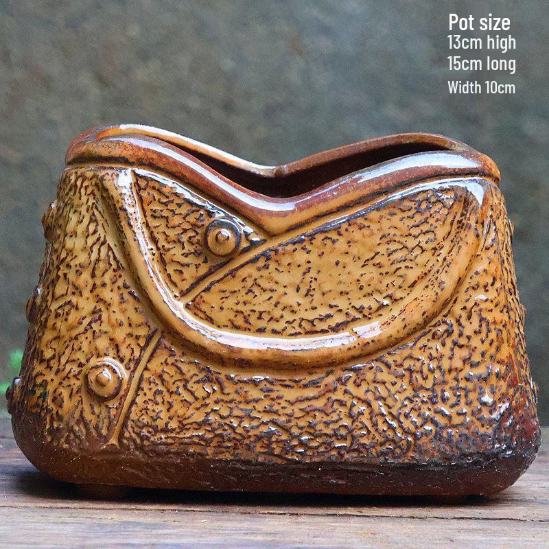 Handgefertigter unregelmäßiger quadratischer Keramik-Blumentopf für Sukkulenten - Pflanztopf mit großem Durchmesser für Mischbepflanzung