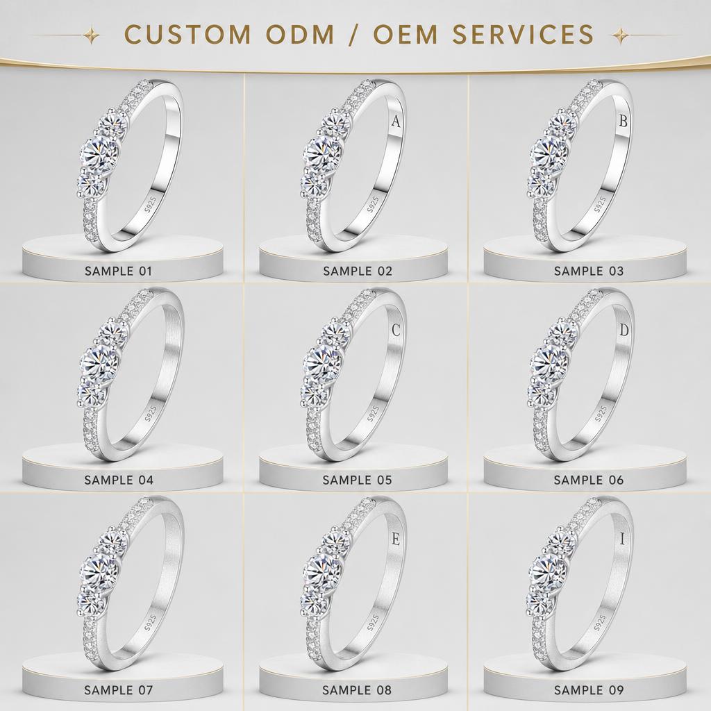 Three Stone Moissanite Engagement Ring S925 Sterling Silver D Color VVS Trilogy Wedding Ring Pass Diamond Tester
