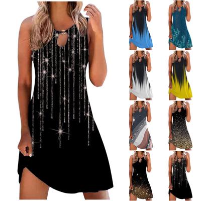 Women's Spring And Summer Sexy Cut-out Sleeveless Waist Fitting Printed Dress