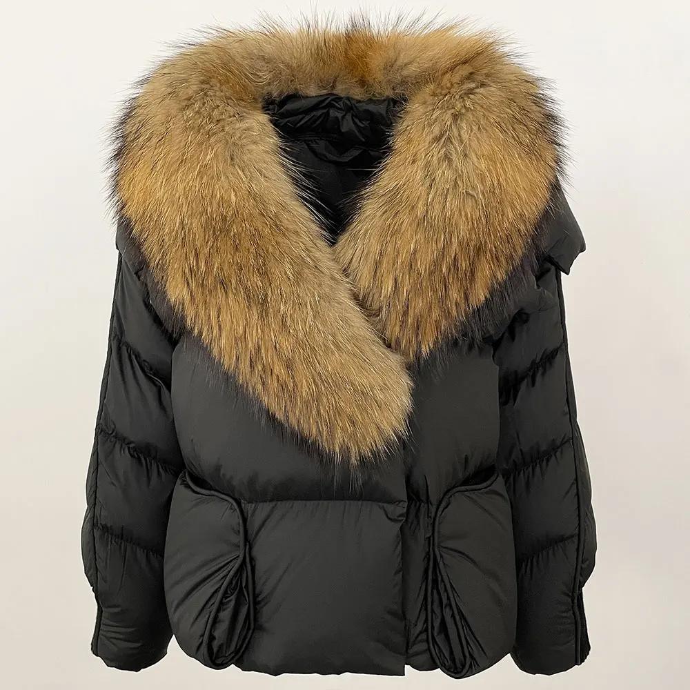 OFTBUY 2024 Winter Jacket Women Natural Real Raccoon Fox Fur Collar White Duck Down Coat Thick Warm Streetwear Casual Outerwear