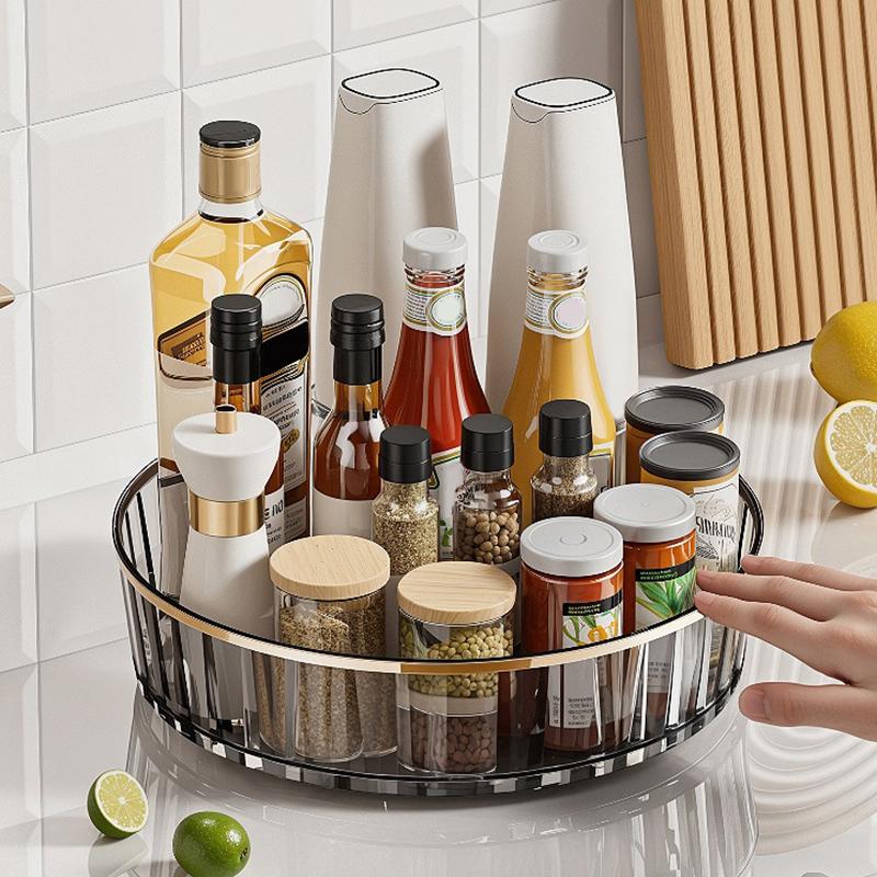 360°Rotating Storage Spice Rack For Kitchen Bathroom Large Capacity Condiments Cosmetic Perfume Organizer Desktop Storage Box