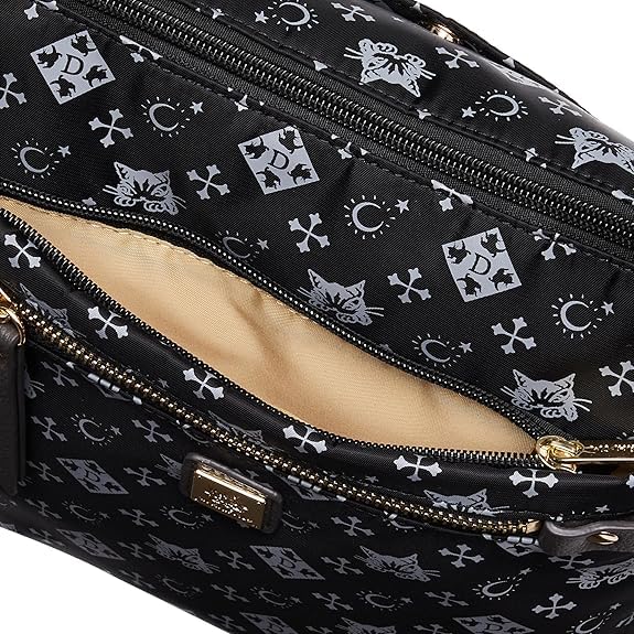 WACHIFIELD T2O Women's Shoulder Bag, Crossbody, Monogram, Stylish, Cat Print, Dayan the Cat, WTSK-03, Black