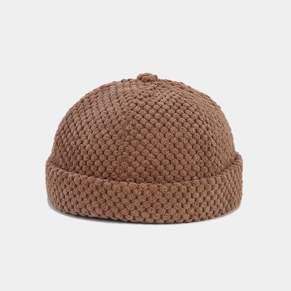 Fashion Hip Hop Skull Beanie Cap Solid Color Thick Brimless Hats Adjustable Autumn Winter Pumpkin Hat Men