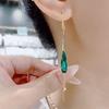 Teardrop Green Crystal Tassel Earrings with Pink Rhinestones - Face Slimming Anti-Lost Design