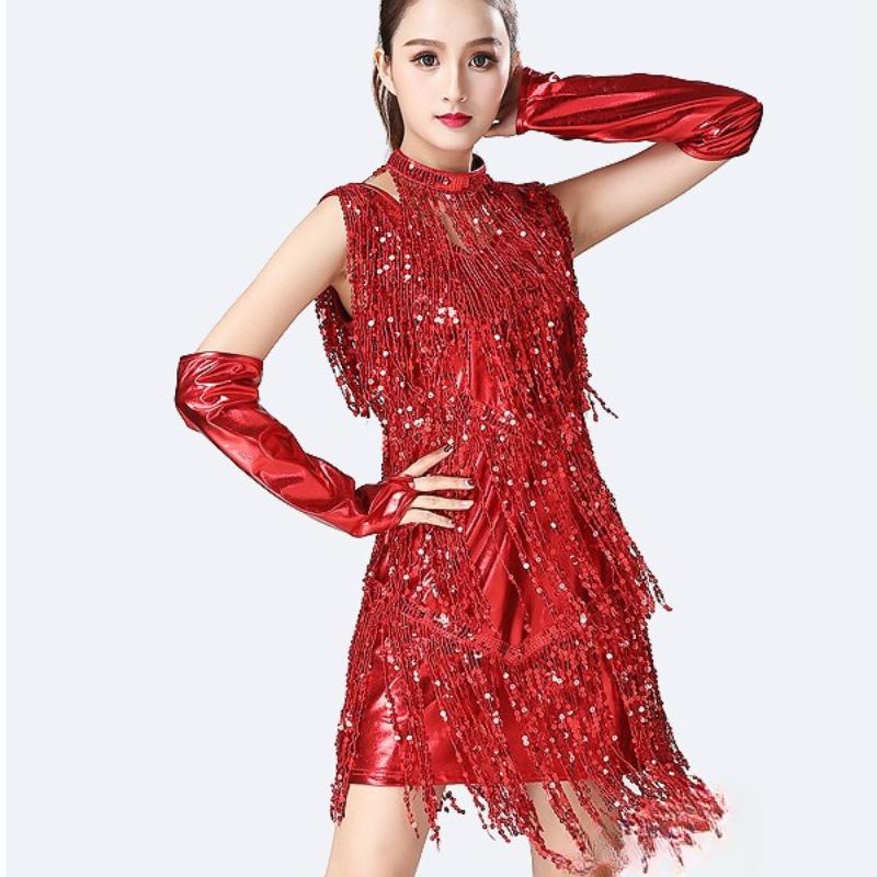 Latin Dance Skirt Sequined Tassel Dance Skirt Stage Performance Costume Party Dance Dress Dance Costume Competition Performance Costume