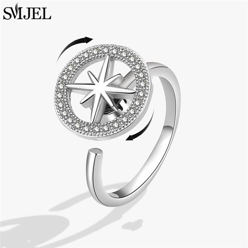 Romantic Cherry Blossom Anxiety Fidget Spinner Rings for Women Cute Rabbit Butterfly Beads Rotate Relaxing Ring Party Jewelry