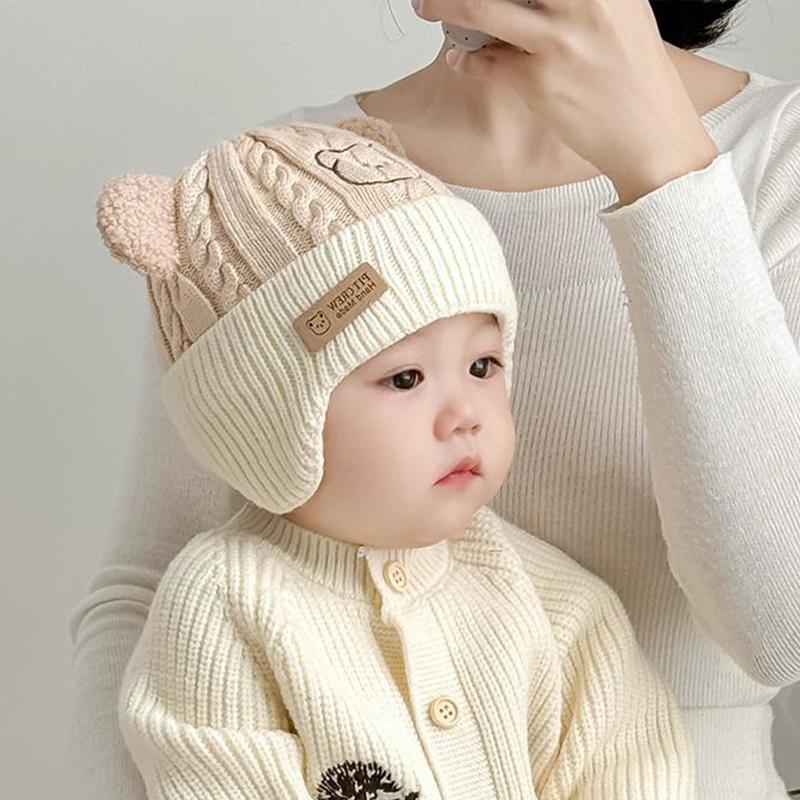Bonitos Gorros Tejidos Para Bebés En Otoño E Invierno Gorros de Lana Cortavientos Y Protectores de Orejas Para Bebés Y Niños Pequeños