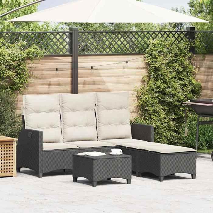VidaXL Salon de jardin 3 pcs avec coussins forme L noir résine tressée, ensemble de canapé d'extérieur 3328638