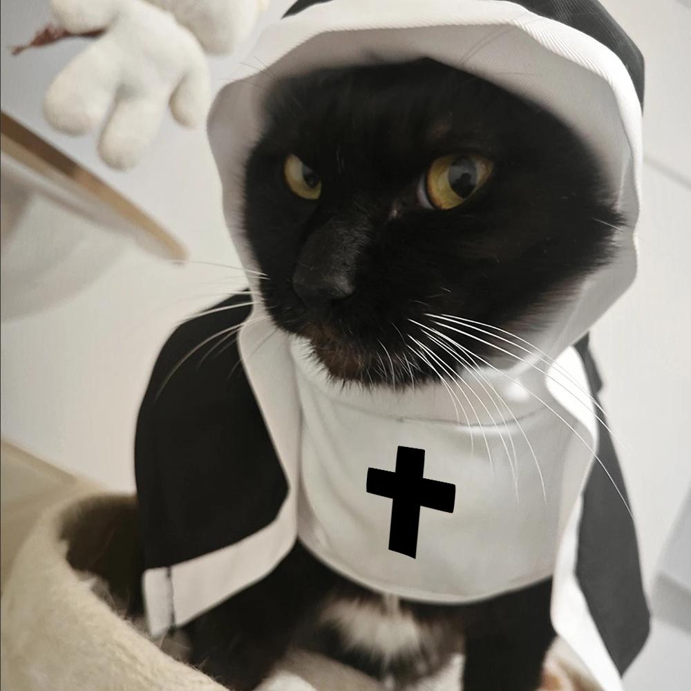Halloween Dog Clothes Cute Christ Nun Cosplay Pets Costume For Small Large Dogs Cross Print Makeup Chihuahua Outfits Cats Gift