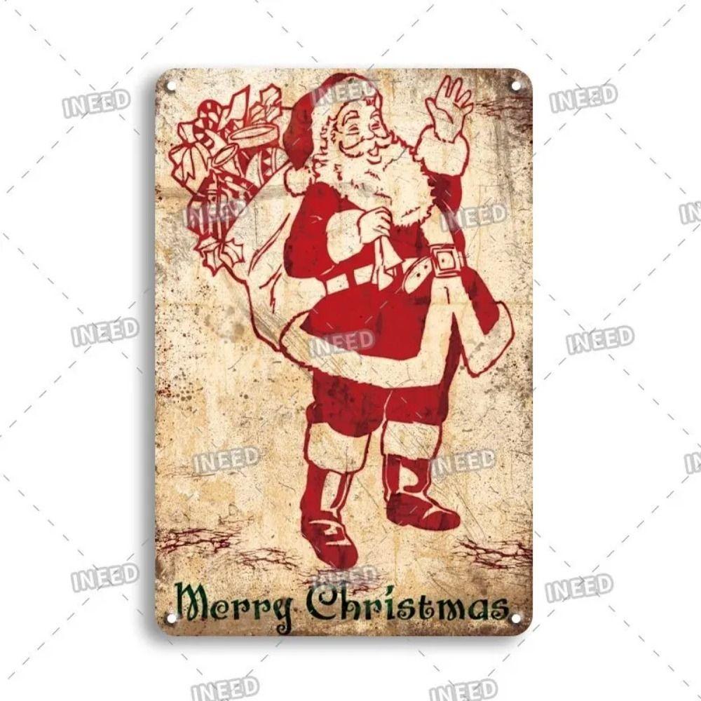 Vintage Christmas Metal Tin Sign Home Festive Wall Decor