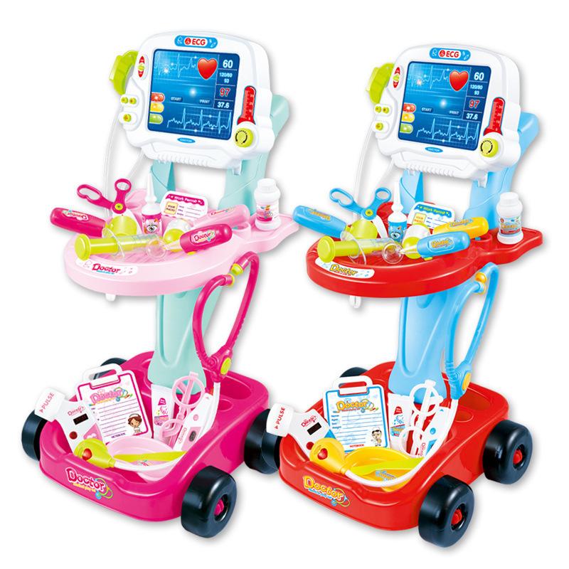 Children'S Toy Simulation Electric Electrocardiogram Doctor Injection Playing House Boys And Girls Medical Kit Set Trolley