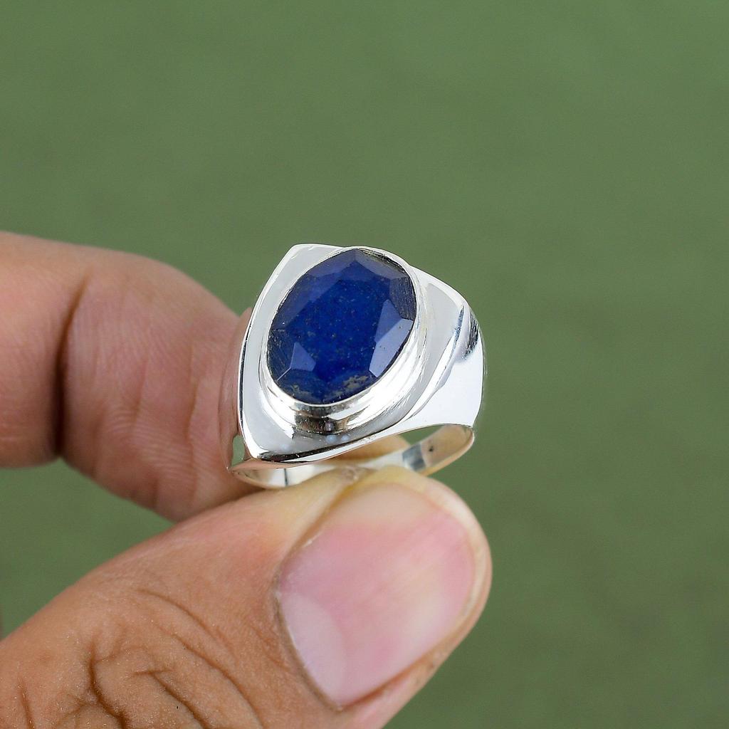 Faceted Blue Sapphire Ring 925 Sterling Silver Ring Handmade Beautiful Jewelry Antique Gemstone Ring Anniversary Gift Available In Ring Size
