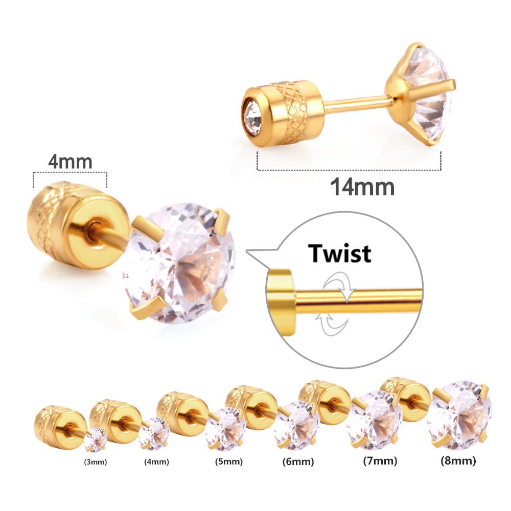 LUXUSTEEL 1 Paar/2 Stücke Edelstahl Kristall Ohrstecker Für Frauen Männer 4 Prong Tragus Runde Klare Zirkonia Ohr Schmuck