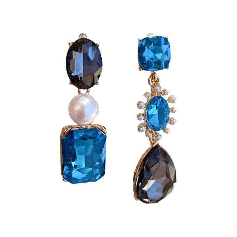 Vintage Rhinestone & Faux Pearl Teardrop Geometric Sterling Earrings - French Court Style for Women