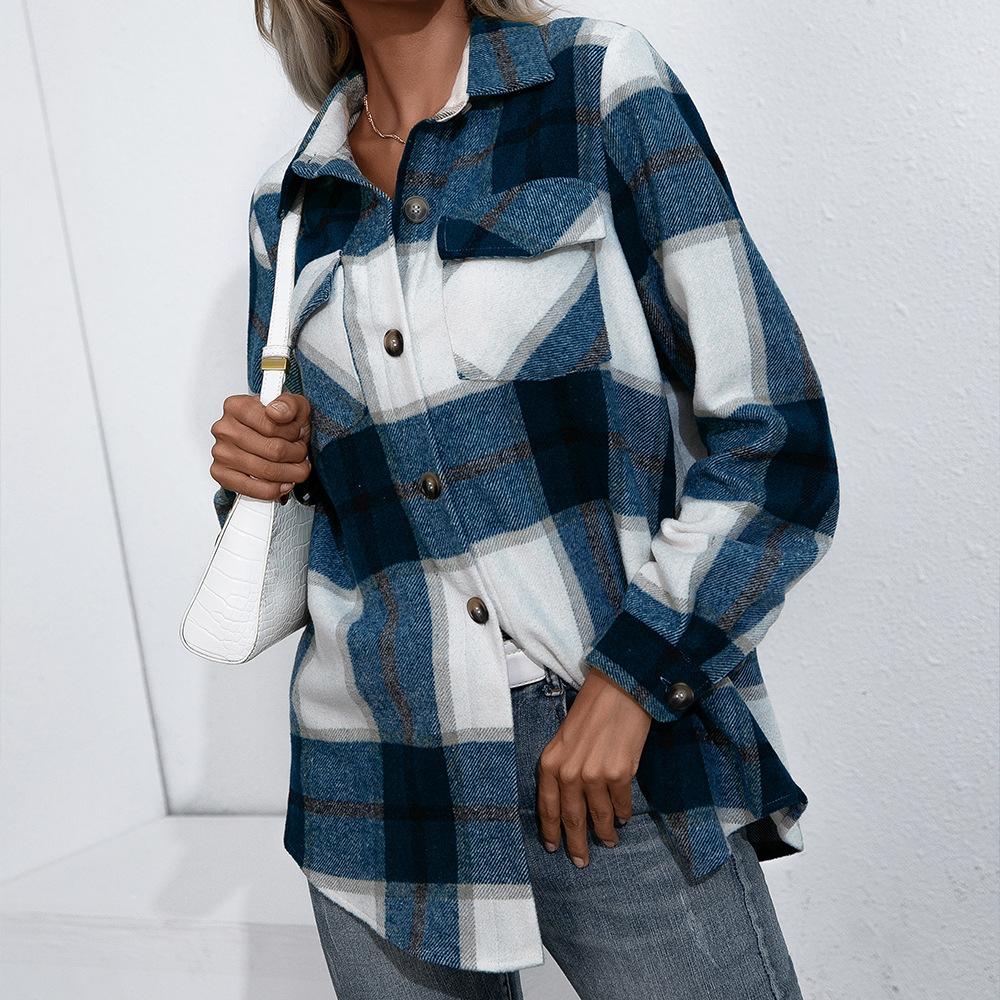 

Autumn and winter thickened cashmere long-sleeved plaid top loose casual shirt jacket women XL сапфіровий