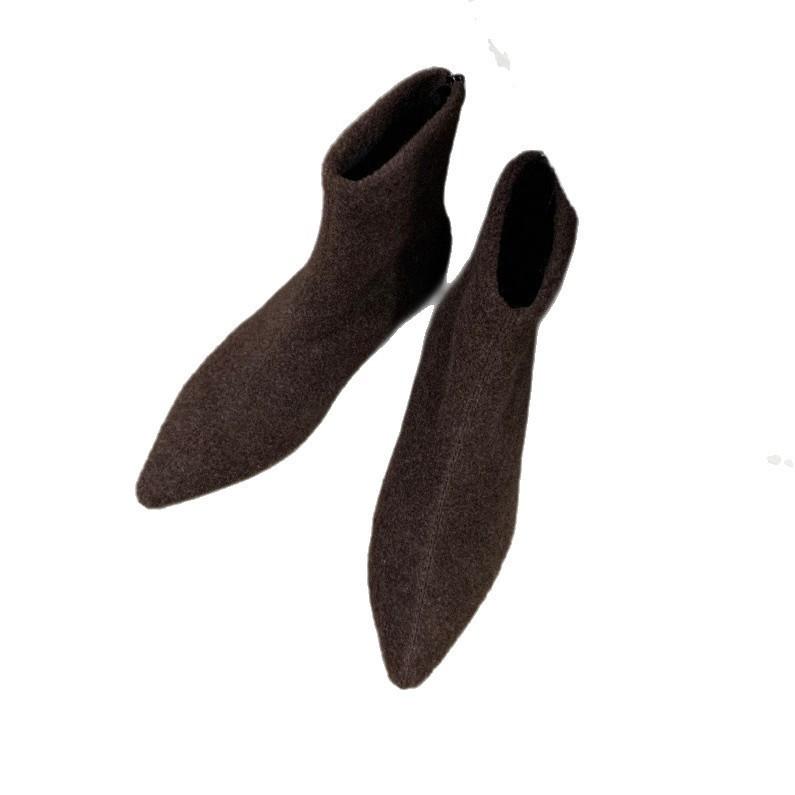 Flat-bottomed French square head short boots women's boots winter 2025 new velvet thin boots