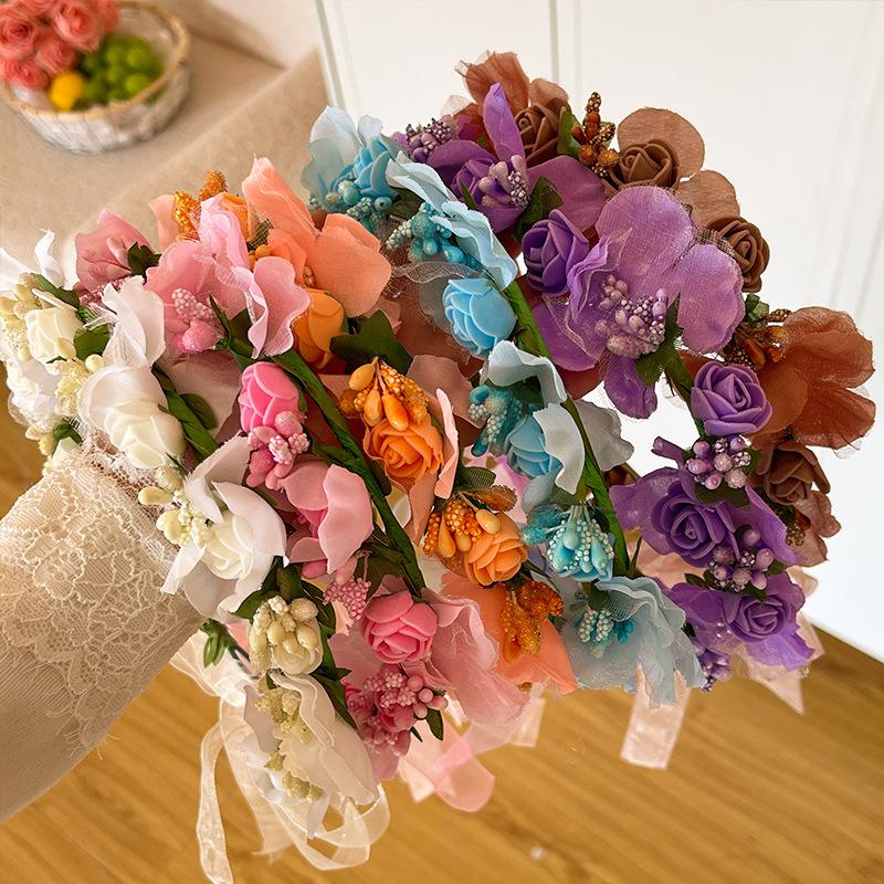 1Pcs Wedding Bridesmaid Floral Headband Girls Boho Flower Crown Hair Accessories for Garden Party Birthday Festival