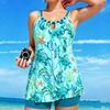 Large Size Fleshy Tankini Swimsuit Upper and Lower Split Slim Ocean Print Slim Swimsuit Ins Women Europe and America