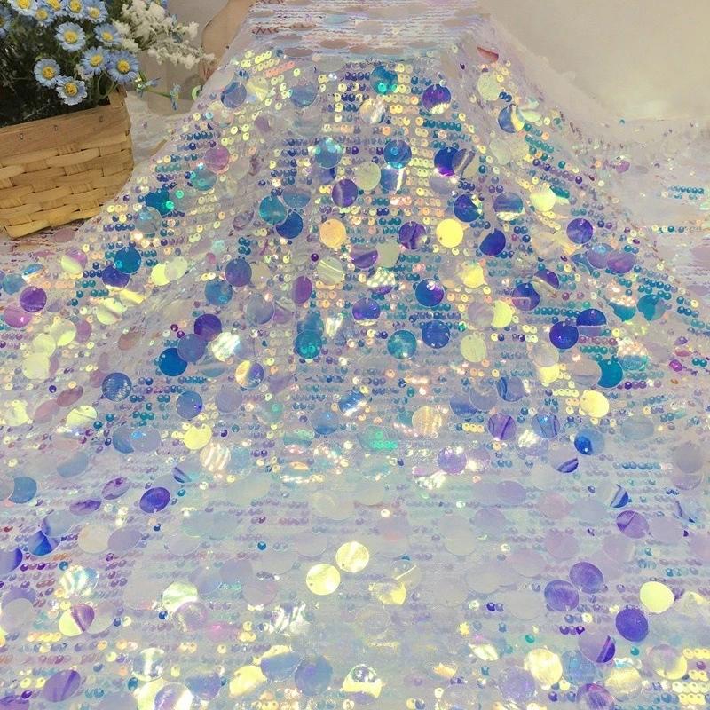 1yards 5+18mm Silver Shiny Beaded Fabric for DIY Sewing Stage & Costume Dress Background Clothing Supplies Handmade DIY Etc.