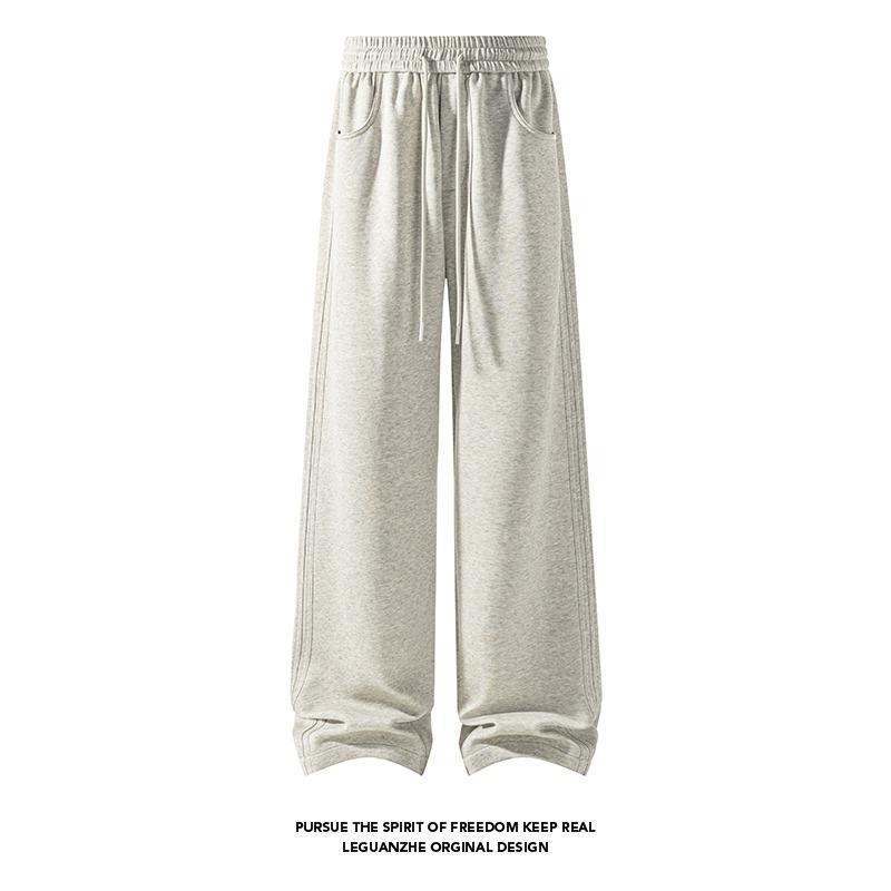 American high street new sweatpants men's casual scimitar sports trousers rivet autumn wide leg loose middle waist cotton