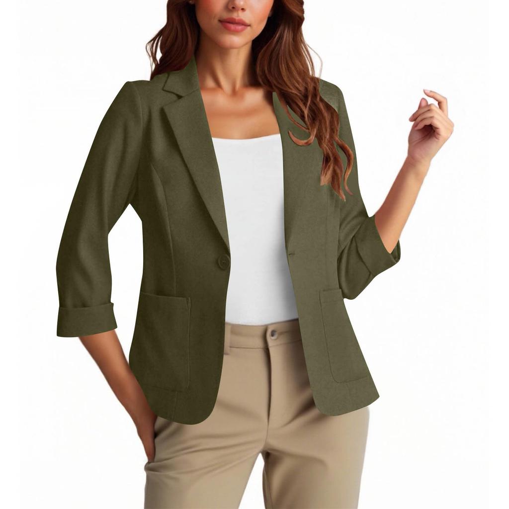 Womens Casual 3/4 Sleeve Blazers Open Front Solid Color Lapel Collar Work  Business Suit Jackets