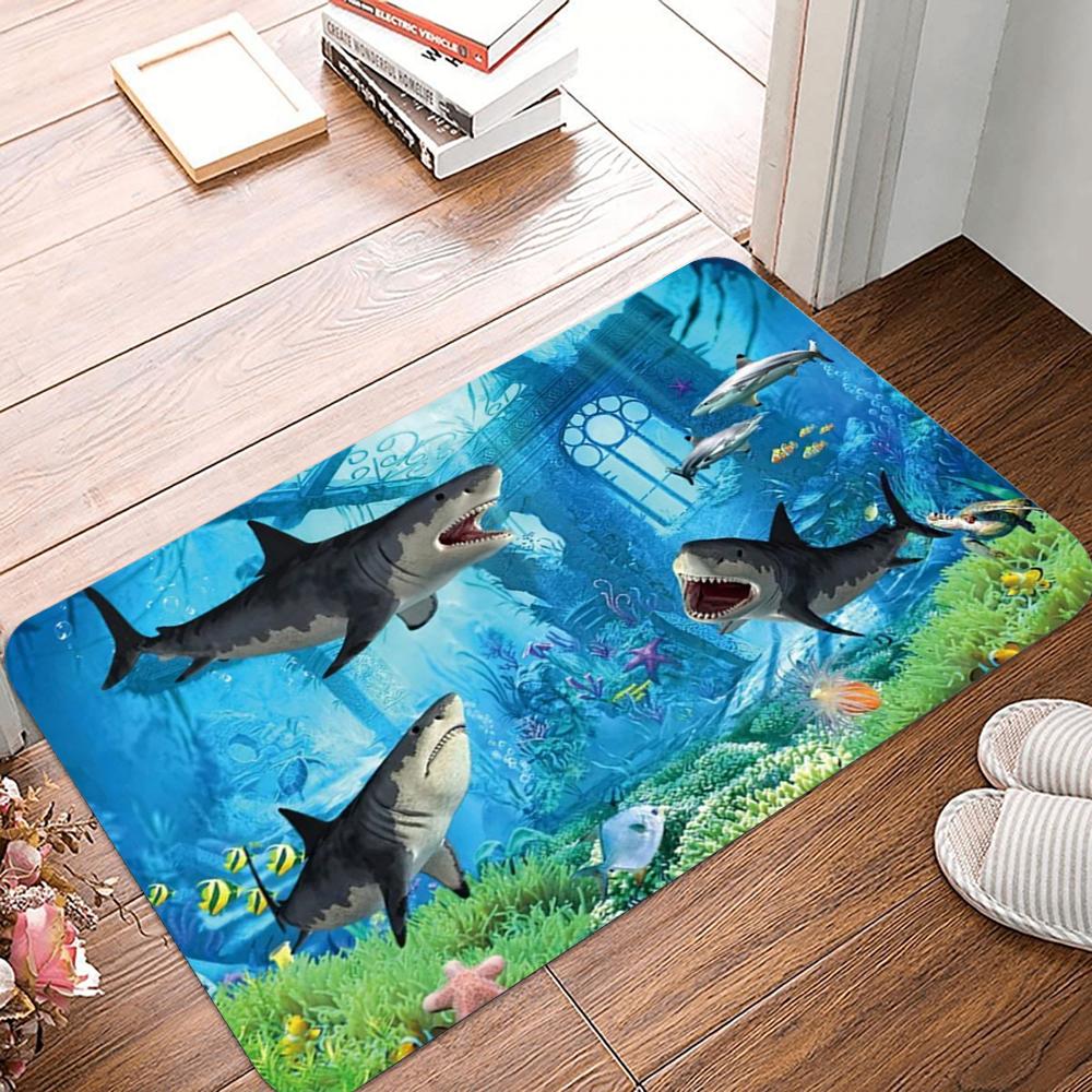 Romantic Sunset Ocean Door Mat with Dolphins and Coral Reefs Non-slip Entrance Rug for Home Decor Living Room Bedroom Decoration